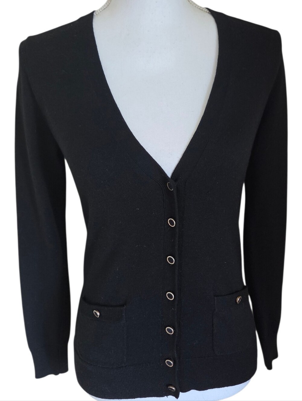 banana republic black wool blend cardigan sweater button pocket size S